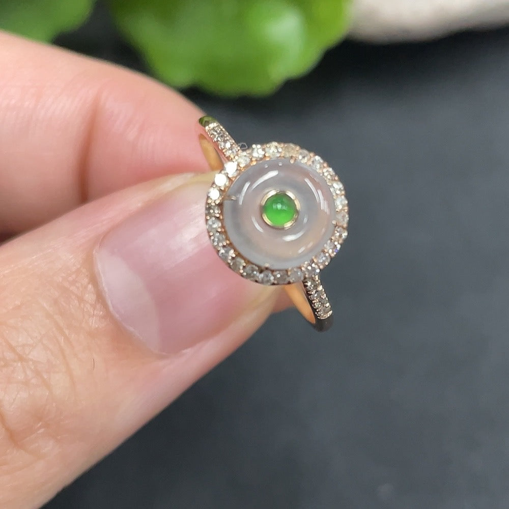 Jadeite Inlaid Ring Size 13 18K Gold Inlaid Total Weight Approx. 1.55g