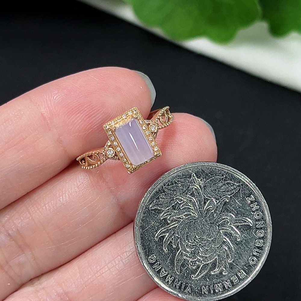 Jadeite Inlaid Ring in 18K Gold (With Diamond Accents)
