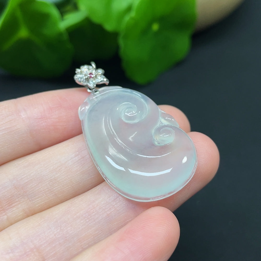 Jadeite Ruyi Inlaid Pendant 18k Non-Diamond Total Weight Approx. 5g