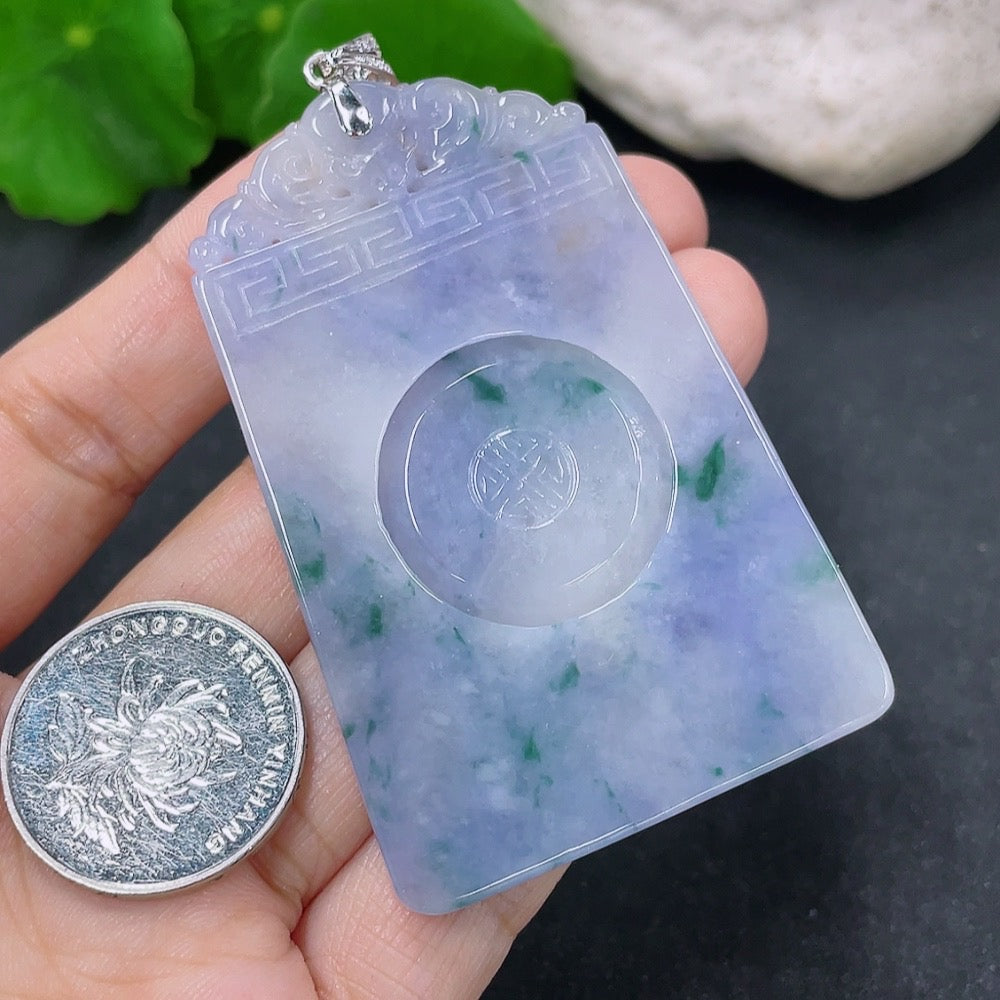 Jadeite pendant antique plaque with 18k gold and diamond accents