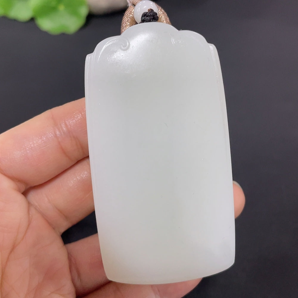 Hetian Jade Pendant, Plain Pendant, Total Weight (with rope): 79.7g