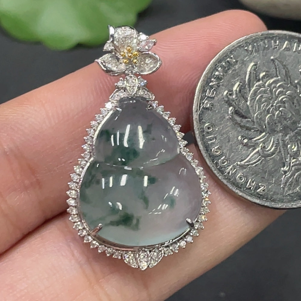 Jadeite gourd inlay piece 18k gold inlaid total weight about 4.95g