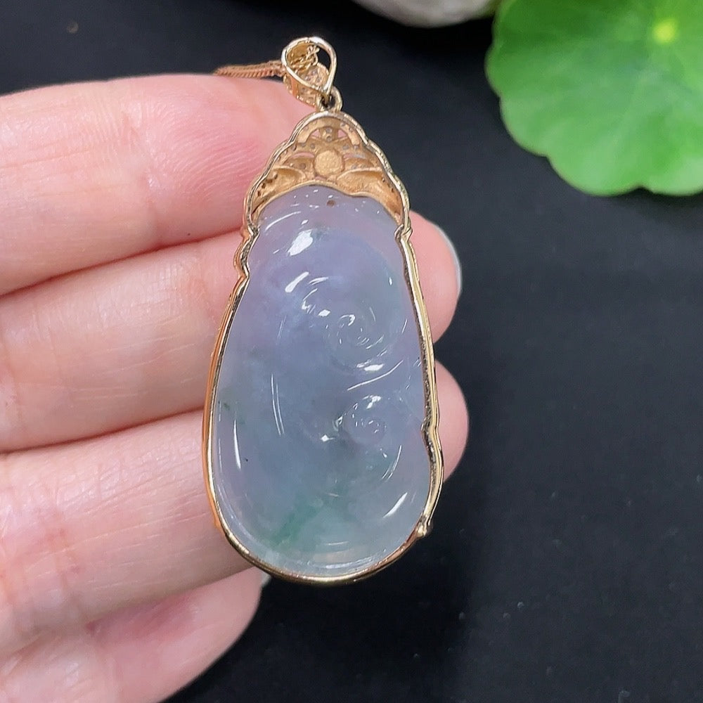 Jadeite Ruyi Inlaid Pendant 18K Gold Total Weight Approx. 9.4g (Including Chain Weight) (With Diamond Accents)