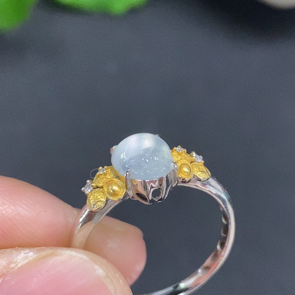 Jadeite Ring with 18K Gold Size 13 Total Weight Approx. 1.9g (Accented with Diamonds)