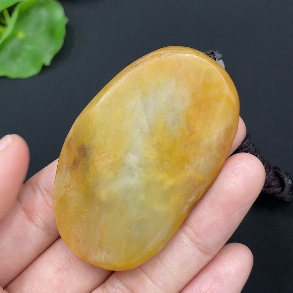 Hetian Jade Pendant   God of Wealth   Undetermined Skin Color Formation   Total Weight (including rope) approx. 34.9g