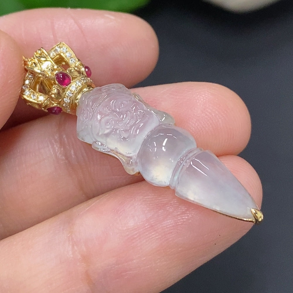Jadeite Inlaid Pendant 18K Gold Total Weight Approx. 4.5g (Colorless Accent Stones are Diamonds)