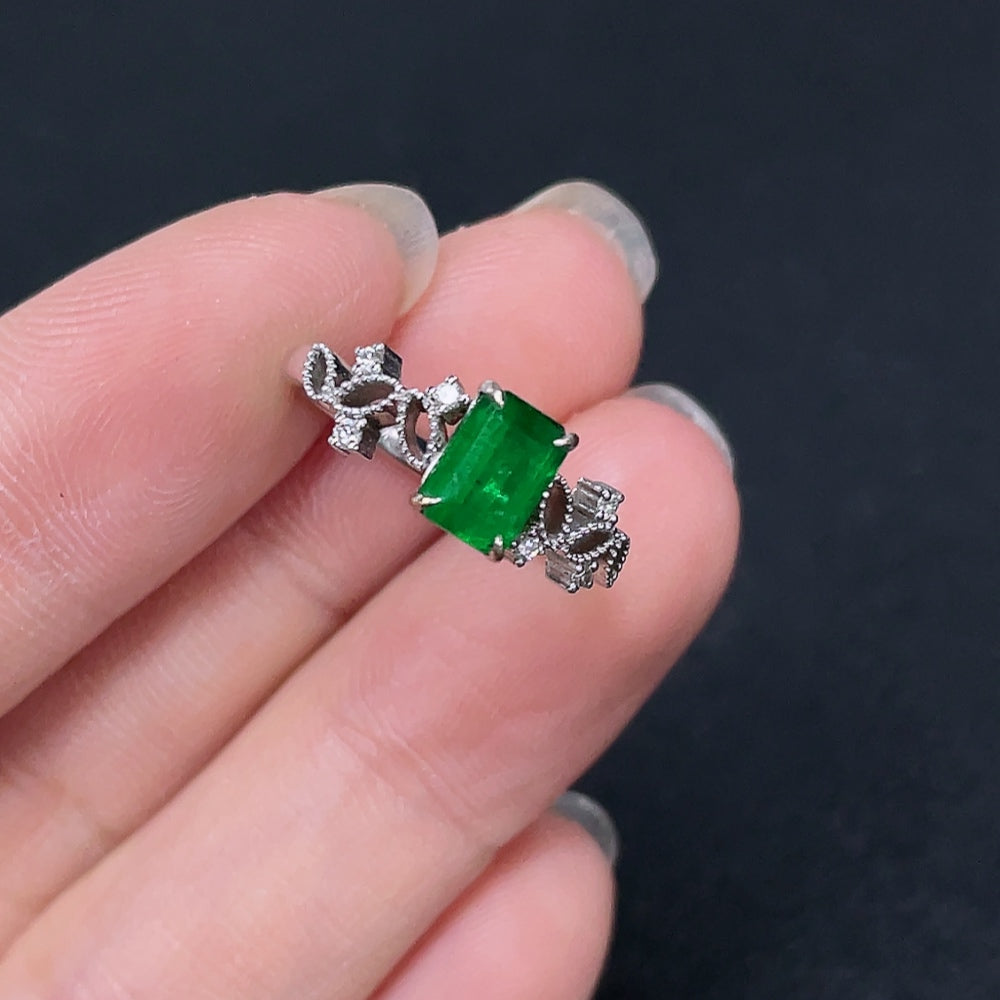 18K Gold Emerald Ring, Clarity Enhanced, Accented with Diamonds, With Certificate