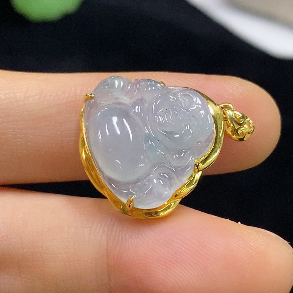 Jadeite Buddha Pendant with 18k Gold Mounting, Total Weight Approximately 2.85g