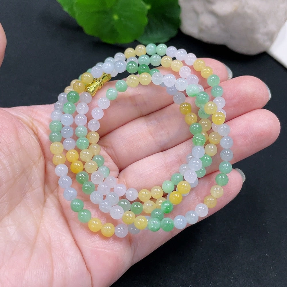 Jadeite Bead Necklace Approx. 4.5mm Total Weight Approx. 22.7g (Non-Gold Inlaid) (Color Origin Undetermined)