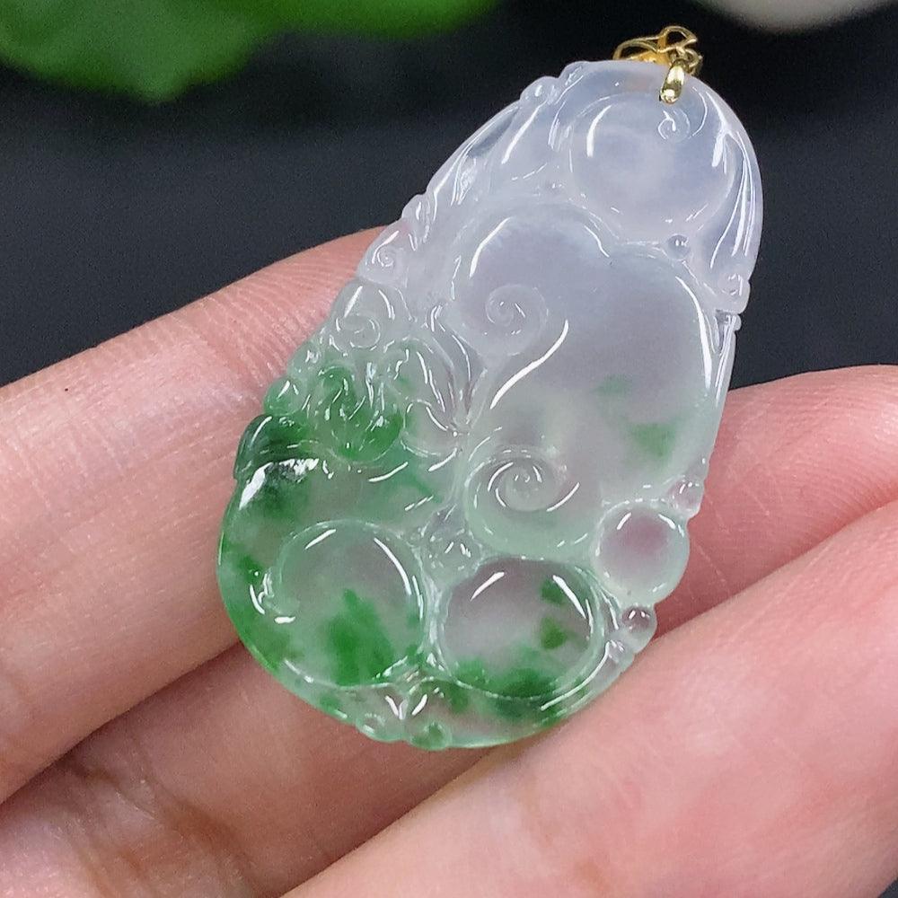 Jadeite Ruyi Pendant with 18K Gold Clasp, Total Weight Approx. 5g, Containing Other Mineral Components