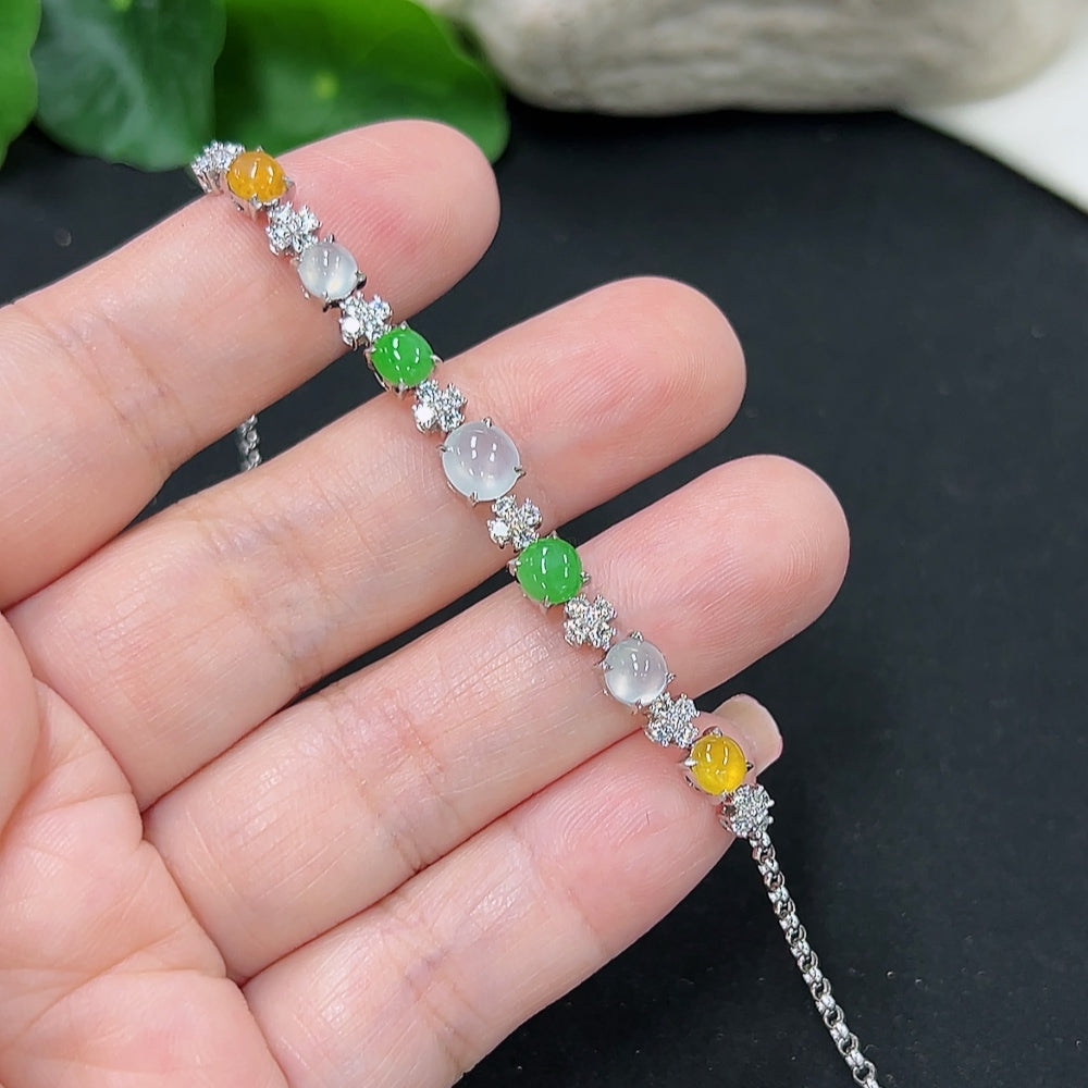 Jadeite inlaid bracelet 18K gold (yellow color origin undetermined) (non-diamond)