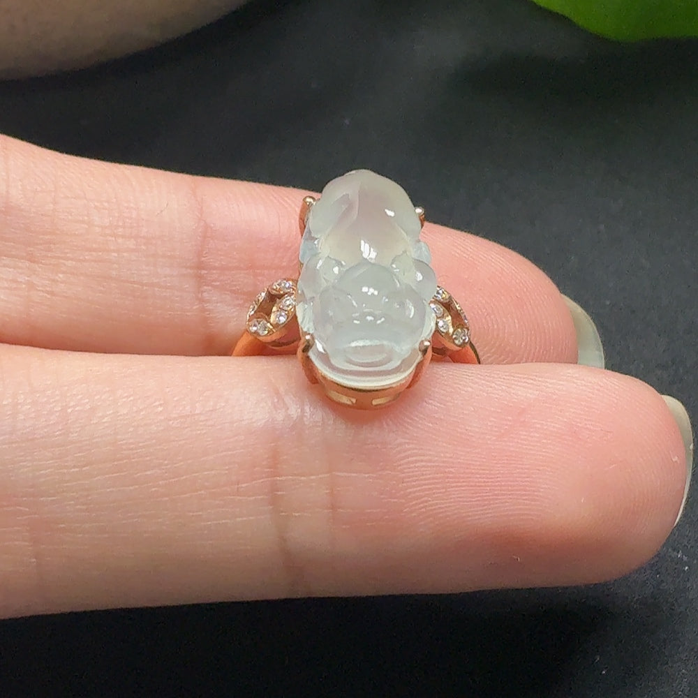 Jadeite Pixiu Ring with 18K Gold and Diamond Accents