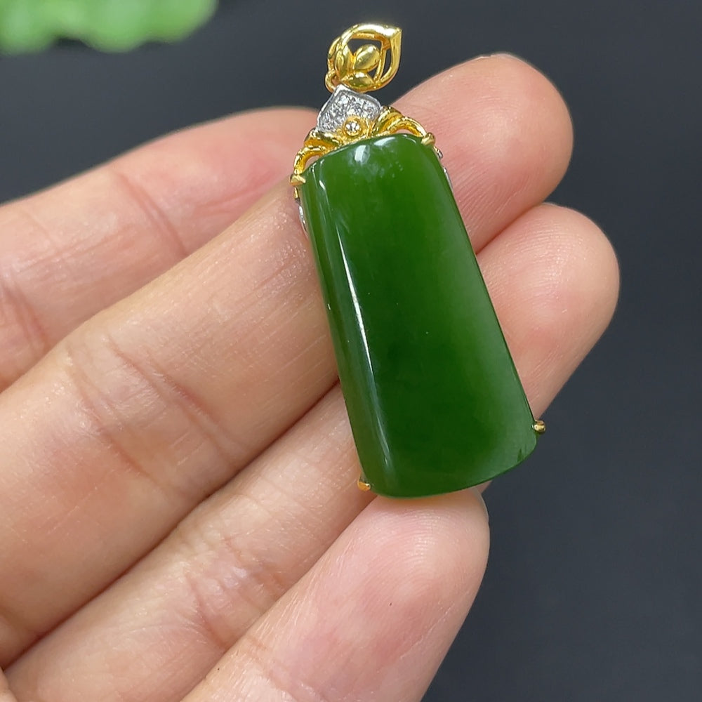 Hetian Jade Jasper Inlaid Plain Pendant 18K Gold Total Weight Approx. 3.6g Non-Diamond