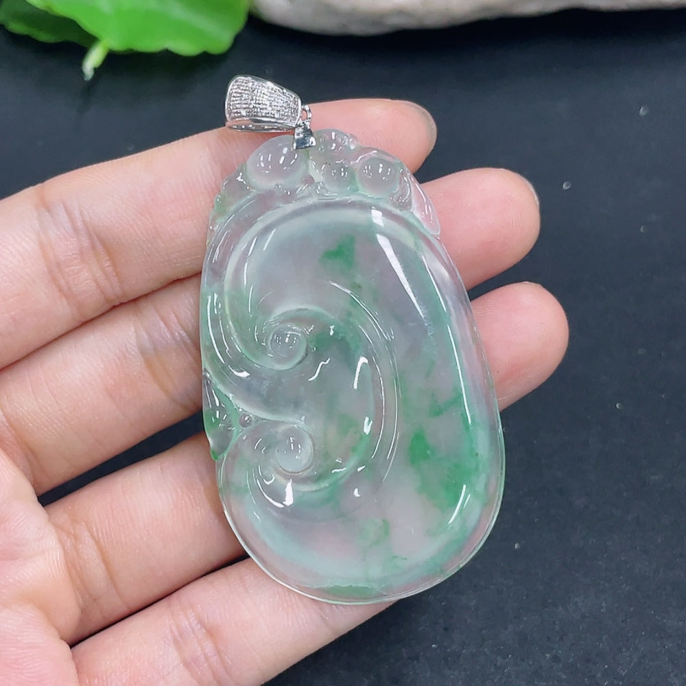 Jadeite Pendant Ruyi 18k with Diamond Accents Total Weight Approx. 18.9g