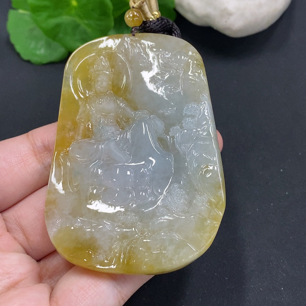 Jadeite Landscape Guanyin Pendant Total Weight Including Rope Approx. 84.3g