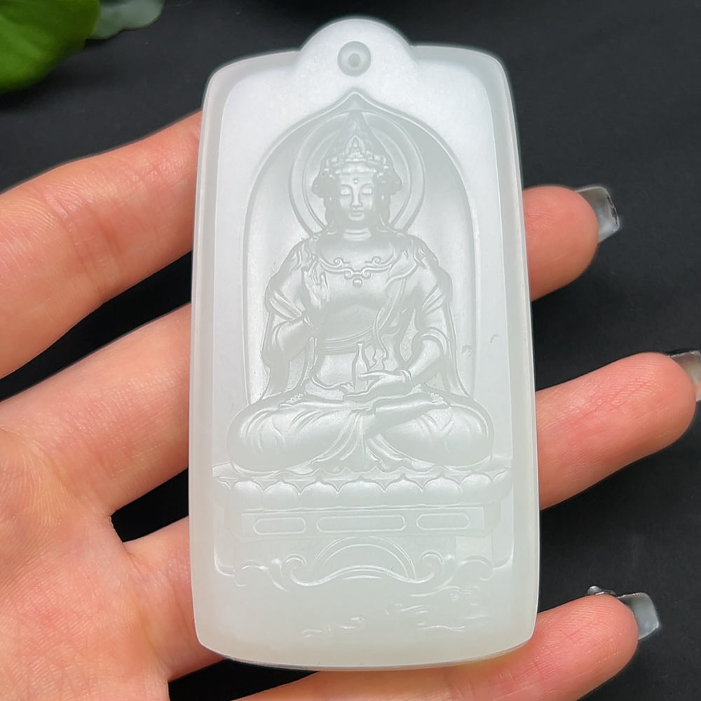 Hetian Jade Guanyin pendant necklace by HKHQ, detailed image showing the jade carving and pendant design.
