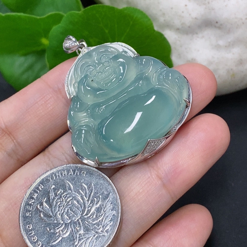 Jadeite Buddha Pendant with 18K Gold and Diamond Accents