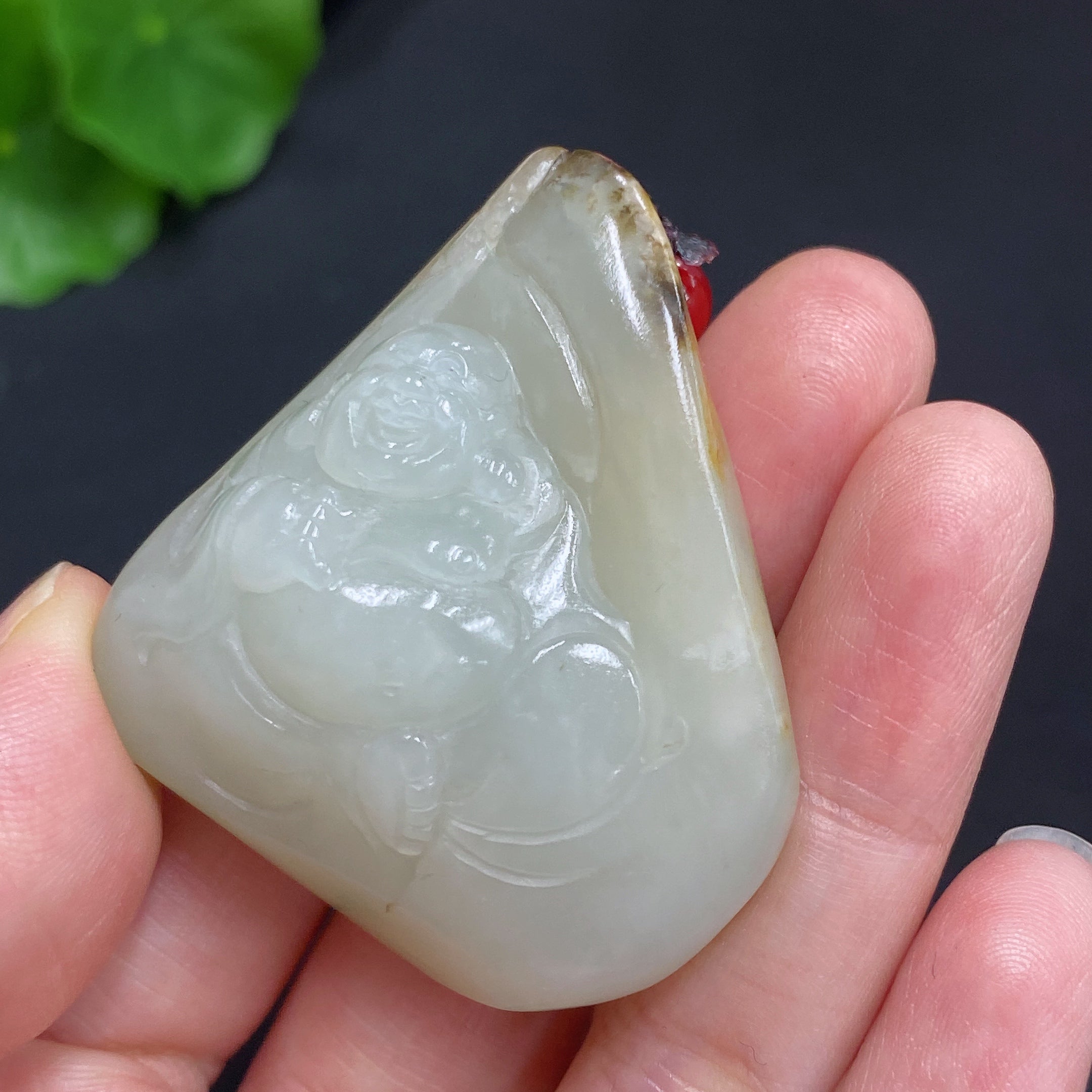 Hetian Jade Pendant - Buddha - Total Weight (including rope): 42.4g - Undetermined skin color origin