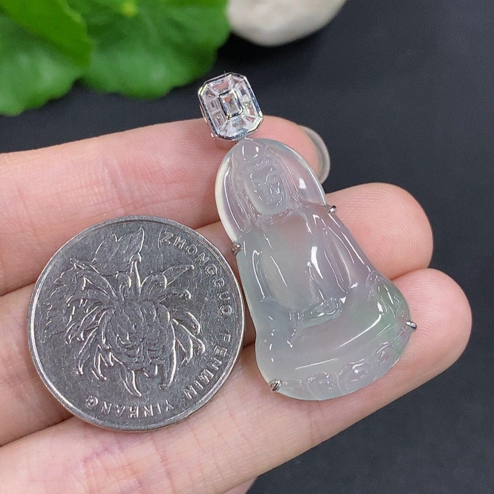 Jadeite Guanyin Pendant 18k Gold Total Weight Approx. 5.8g