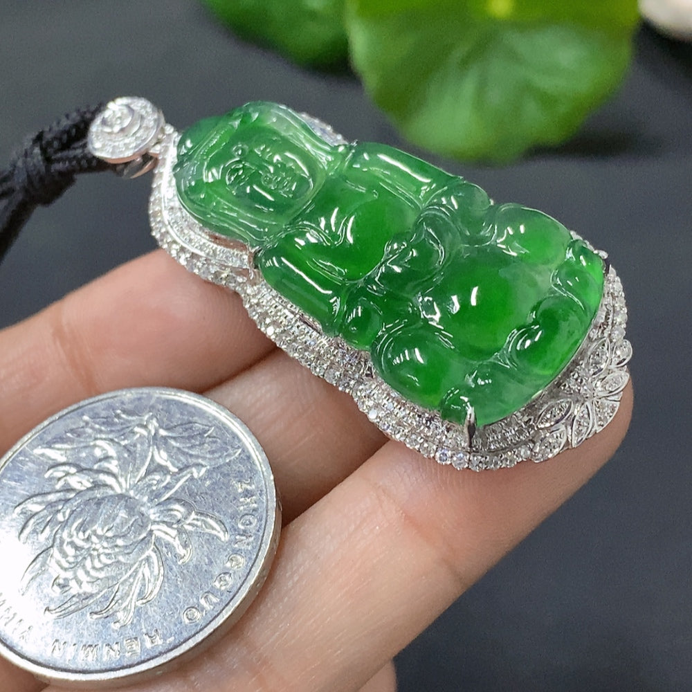 Jadeite Guanyin Inlaid Pendant 18k Gold Inlaid Total Weight Approx. 15.7g (Including Cord)