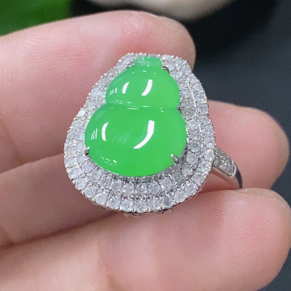 Jadeite Ring and Pendant Two-Way Style with 18k Gold and Diamond Accents, Size 11, Total Weight Approximately 3.52g