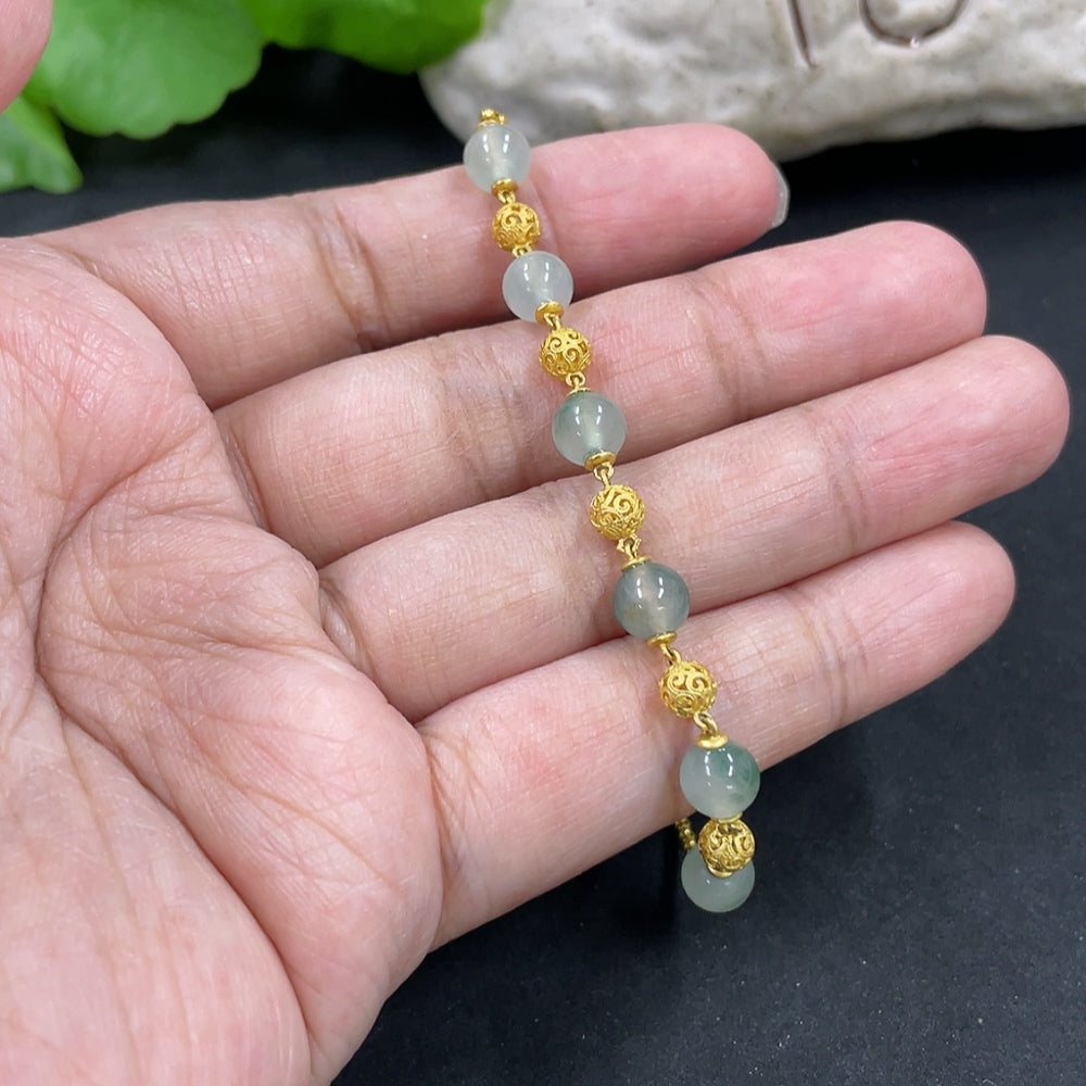 Jadeite Bead Inlaid Bracelet with 18K Gold Accessories