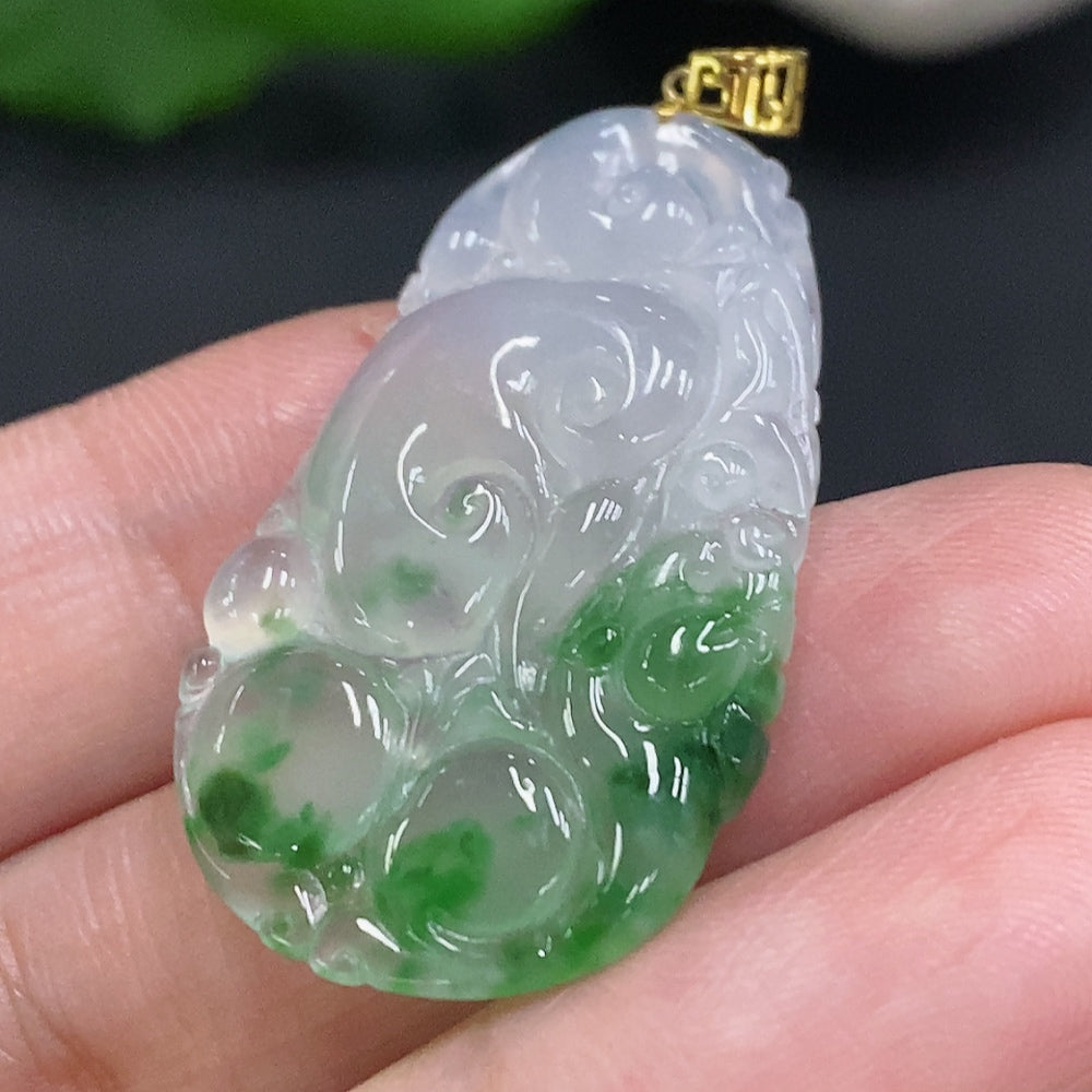 Jadeite Ruyi Pendant with 18K Gold Clasp, Total Weight Approx. 5g, Containing Other Mineral Components