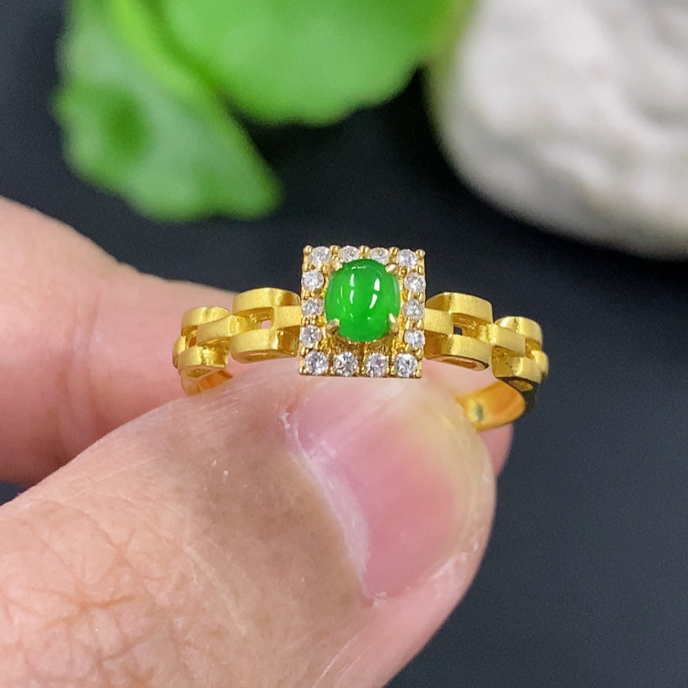 Jadeite Cabochon Ring with 18K Gold and Diamond Accents