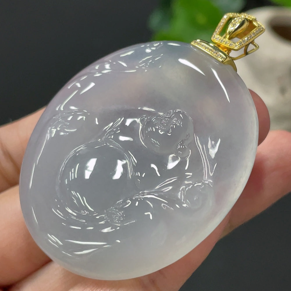 Jadeite Buddha Pendant Total Weight Approx.34.4g 18K Gold Clasp with Diamond Accents