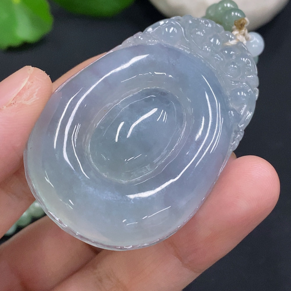 Jadeite Fortune Shell Pendant Total Weight Including Chain Approx. 52.7g