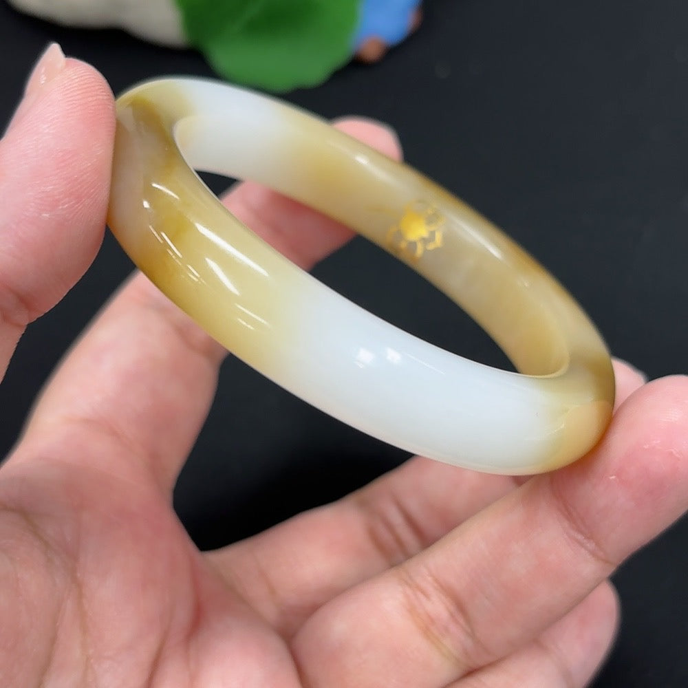 Hetian Jade round bracelet by HKHQ featuring smooth jade beads, size 54.6, weighing approximately 50.8g.
