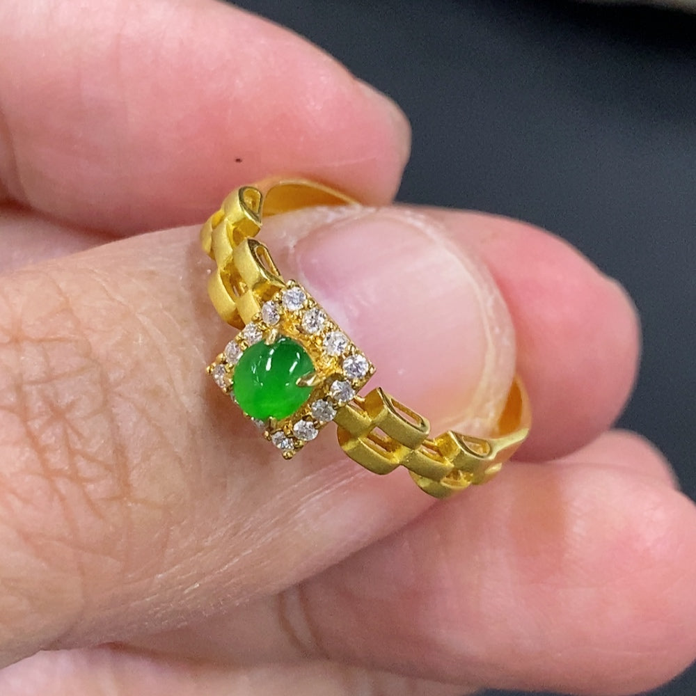 Jadeite Cabochon Ring with 18K Gold and Diamond Accents
