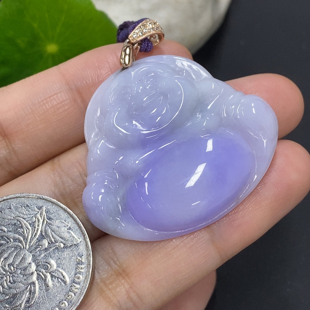 Jadeite Buddha Pendant Non-Gold Inlaid Total Weight Including Rope Approx. 15.3g