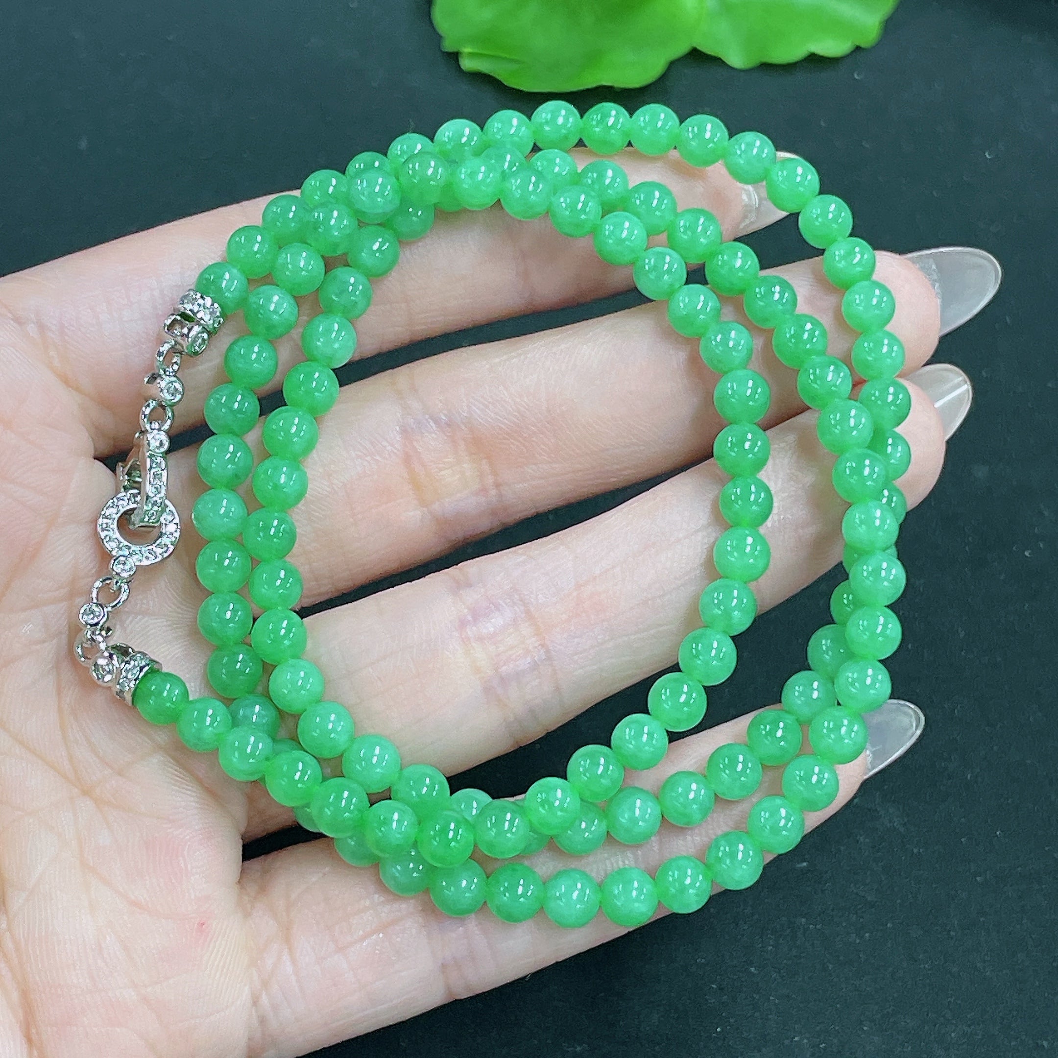 Jadeite Bead Necklace Approximately 4.8mm Non-Gold Total Weight About 23.8g