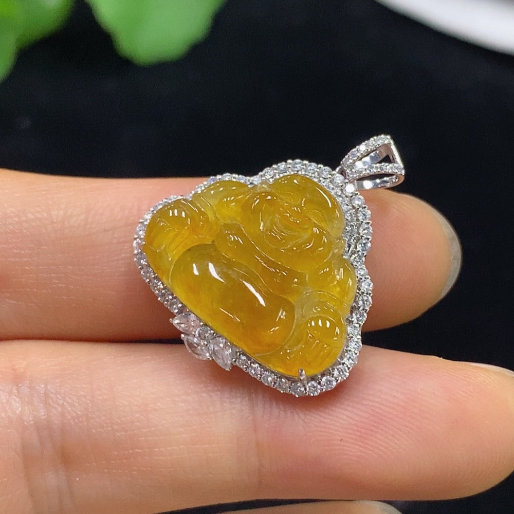 Jadeite Buddha Pendant with 18k Non-Diamond Setting, Total Weight Approx. 3.57g
