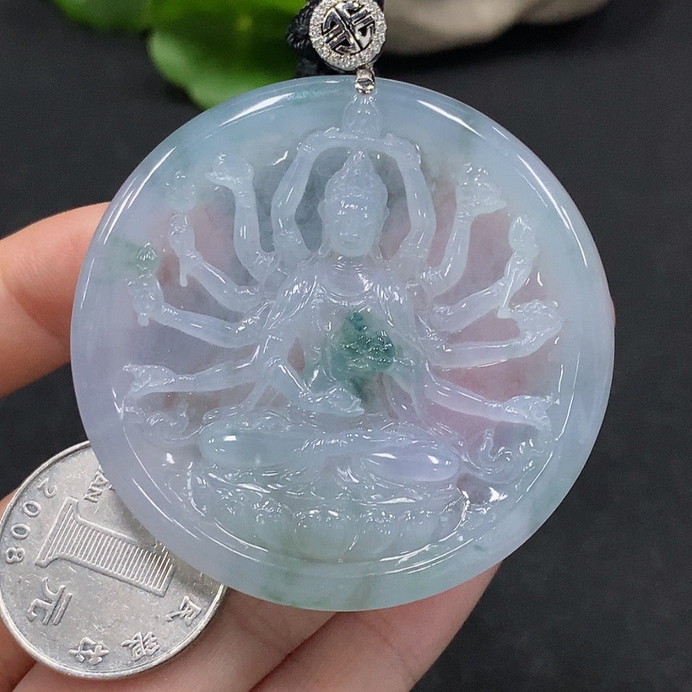 Jadeite Thousand-Hand Guanyin Pendant 18K Gold Non-Diamond Total Weight Approx. 38.48g With Certificate