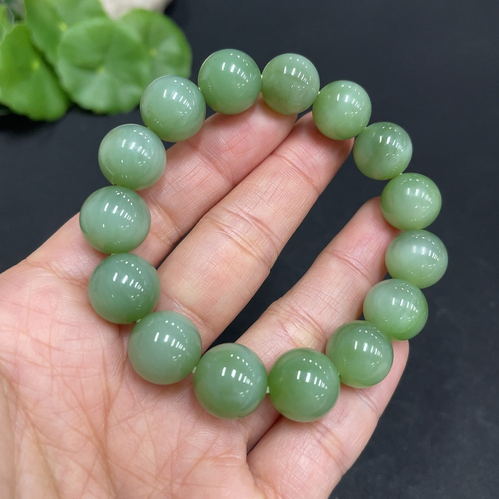 Hetian Jade Jasper Bracelet, approx. 11.8mm beads, total weight approx. 38.1g