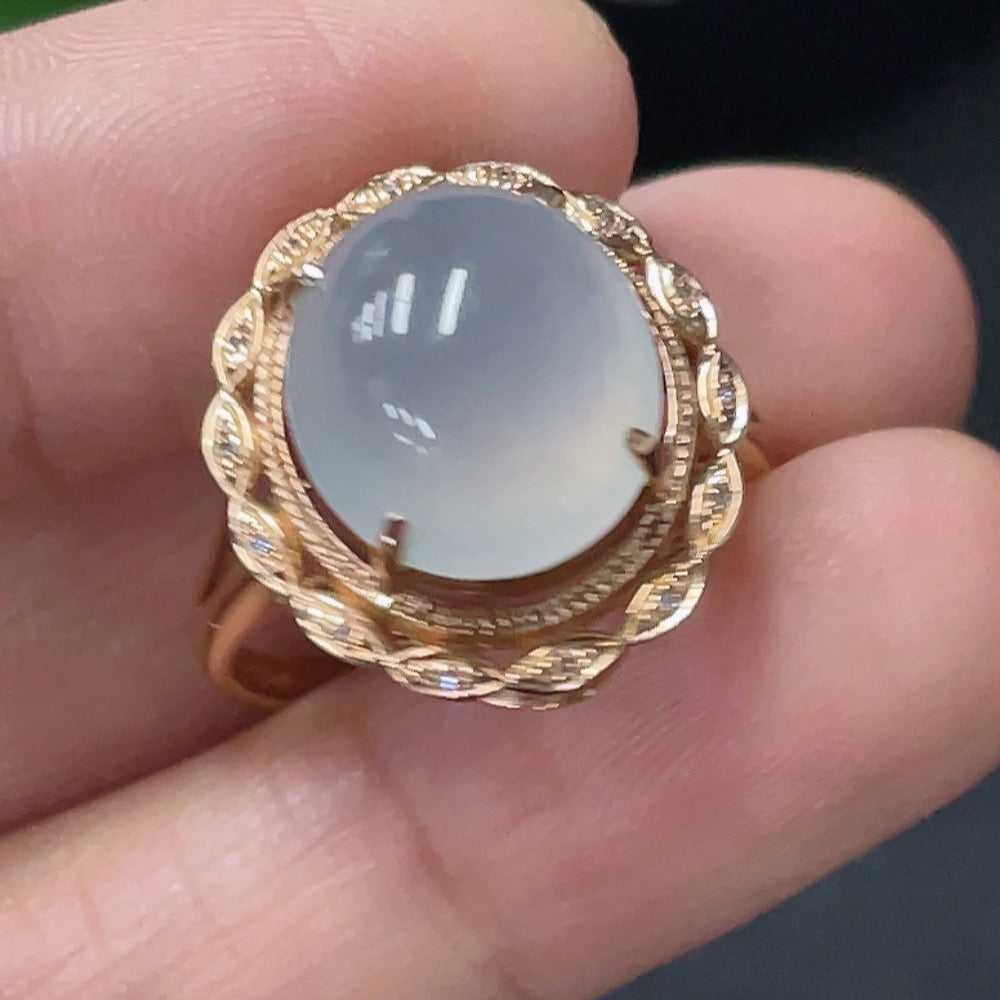 Jadeite inlaid ring 18k with diamond size 13 total weight approx. 3.4g