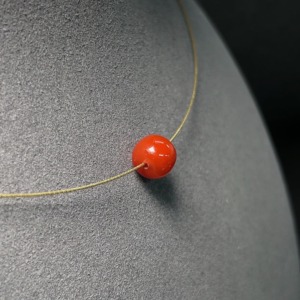 18K Gold Red Agate Necklace, Total Weight Approx. 1.8g, Size About 8.2mm