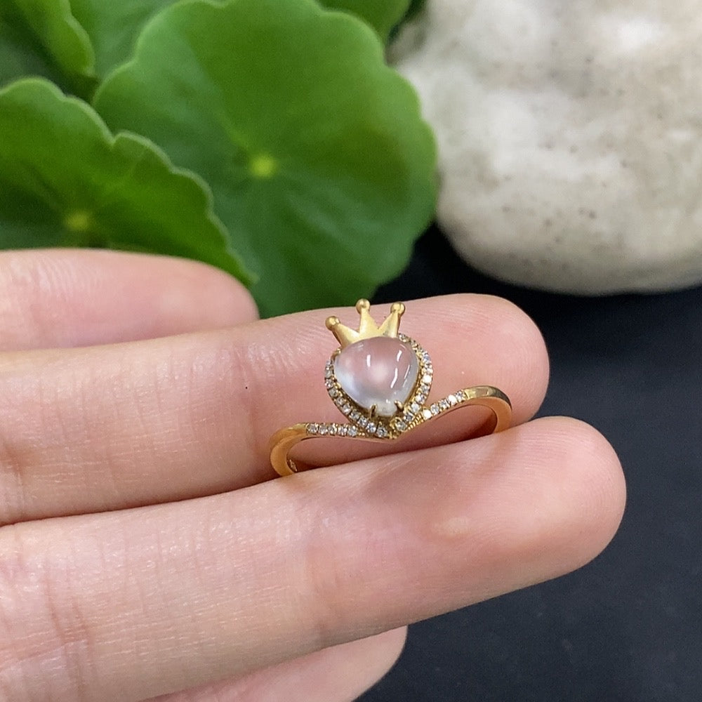 Jadeite Ring with 18K Gold and Diamond Accents, Size 13, Total Weight Approx. 2.3g