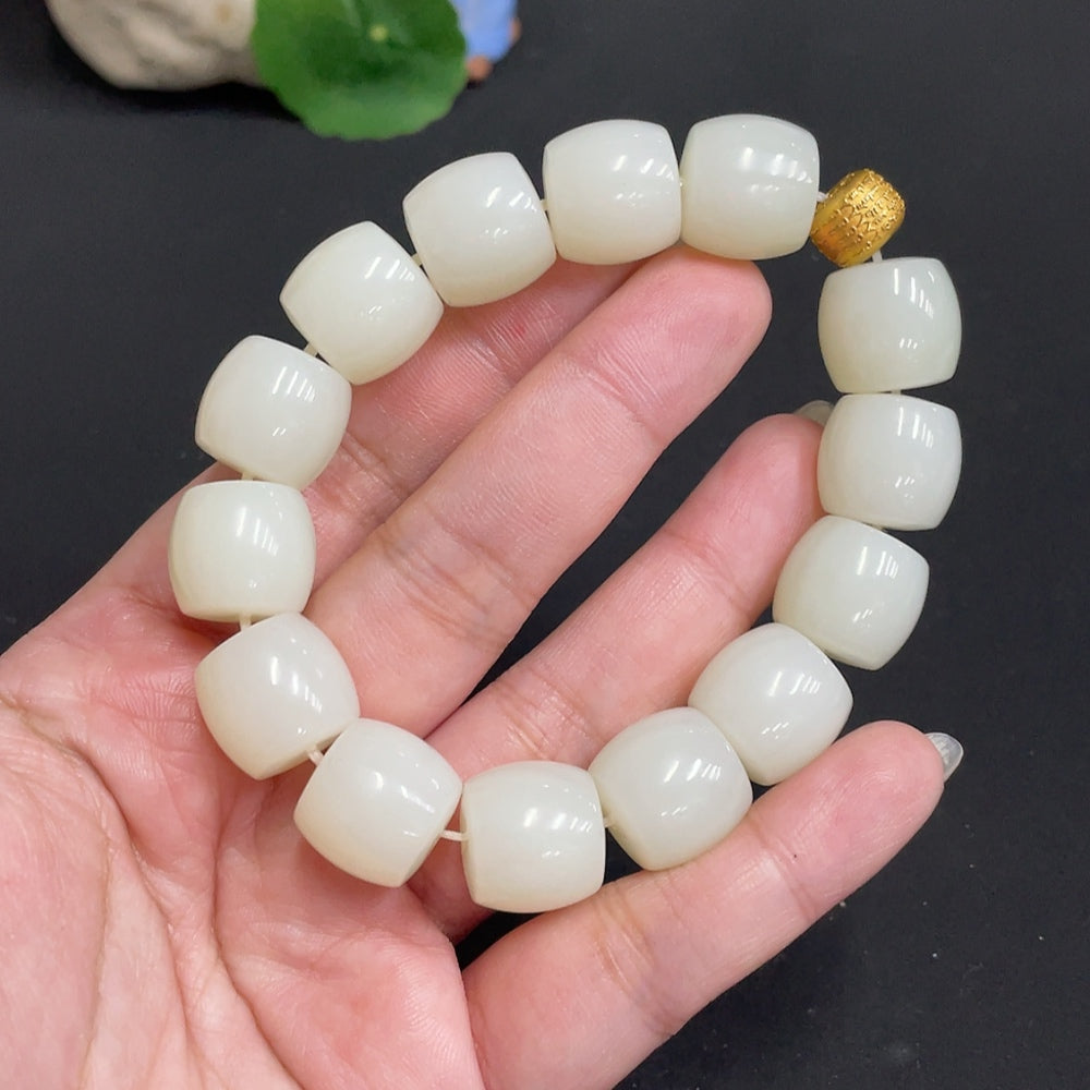 Hetian Jade Bracelet, Approx. 14.8mm, Total Weight Approx. 83g, No Hallmark, 18k Gold Content Tested