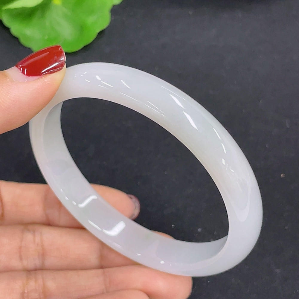 Jadeite round bracelet with 54.3mm size, HKHQ brand, featuring polished jade stones totaling approx. 32.12g weight.