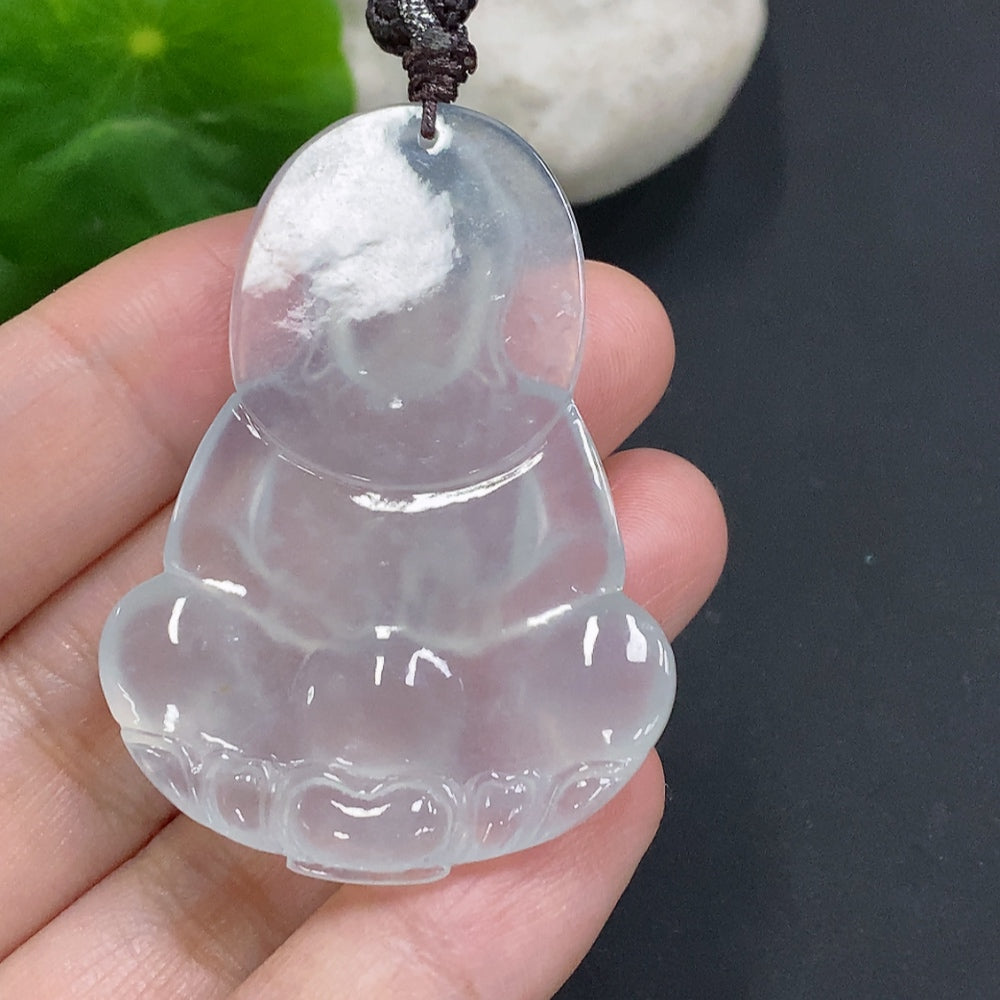 Jadeite Guanyin Pendant with Cord, Total Weight Approx. 19g