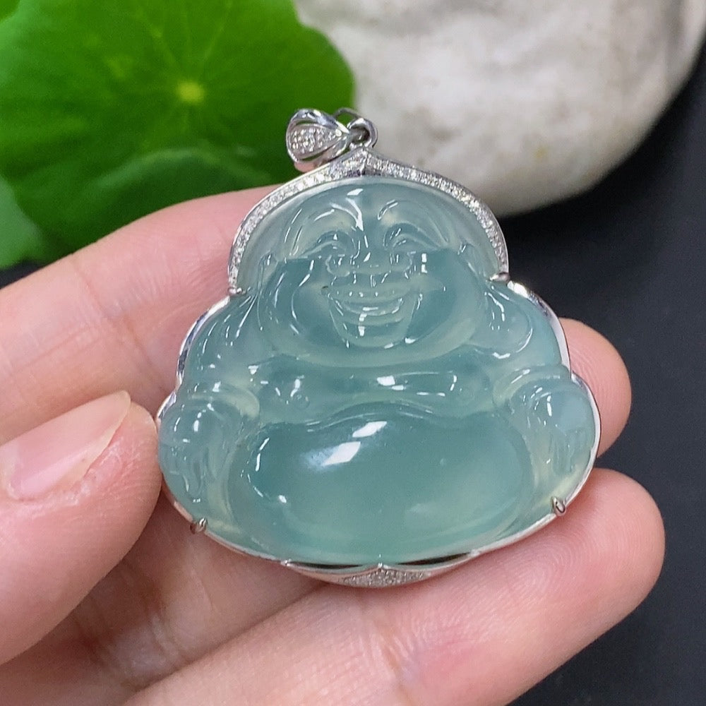 Jadeite Buddha Pendant with 18K Gold and Diamond Accents