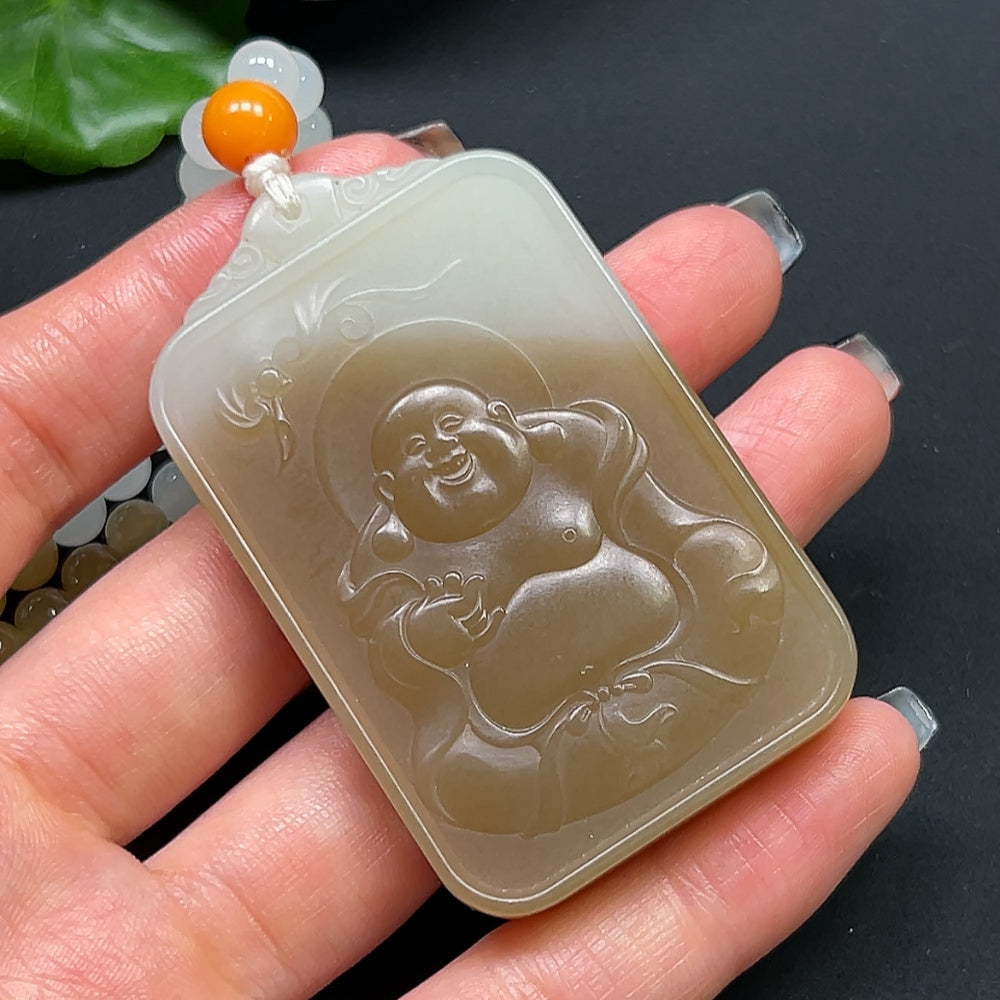 Hetian Jade Buddha Pendant with Non-Hetian Jade Beads