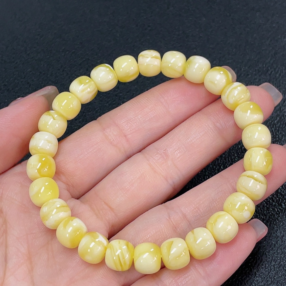 Amber Beeswax Bracelet, Total Weight Approx. 9.24g, Size About 8.4mm