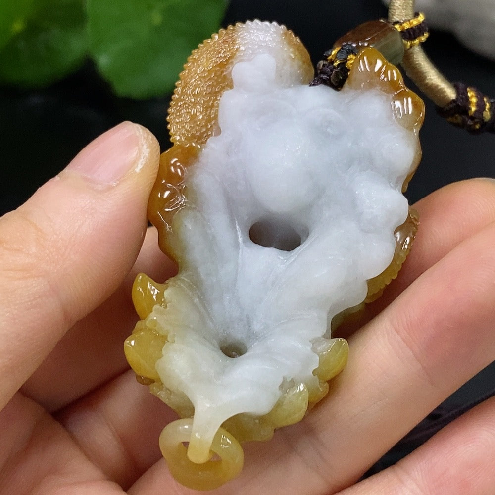 Jadeite Dragon Pendant Total Weight Approx. 67.51g (Including Rope Weight) Color Origin Undetermined