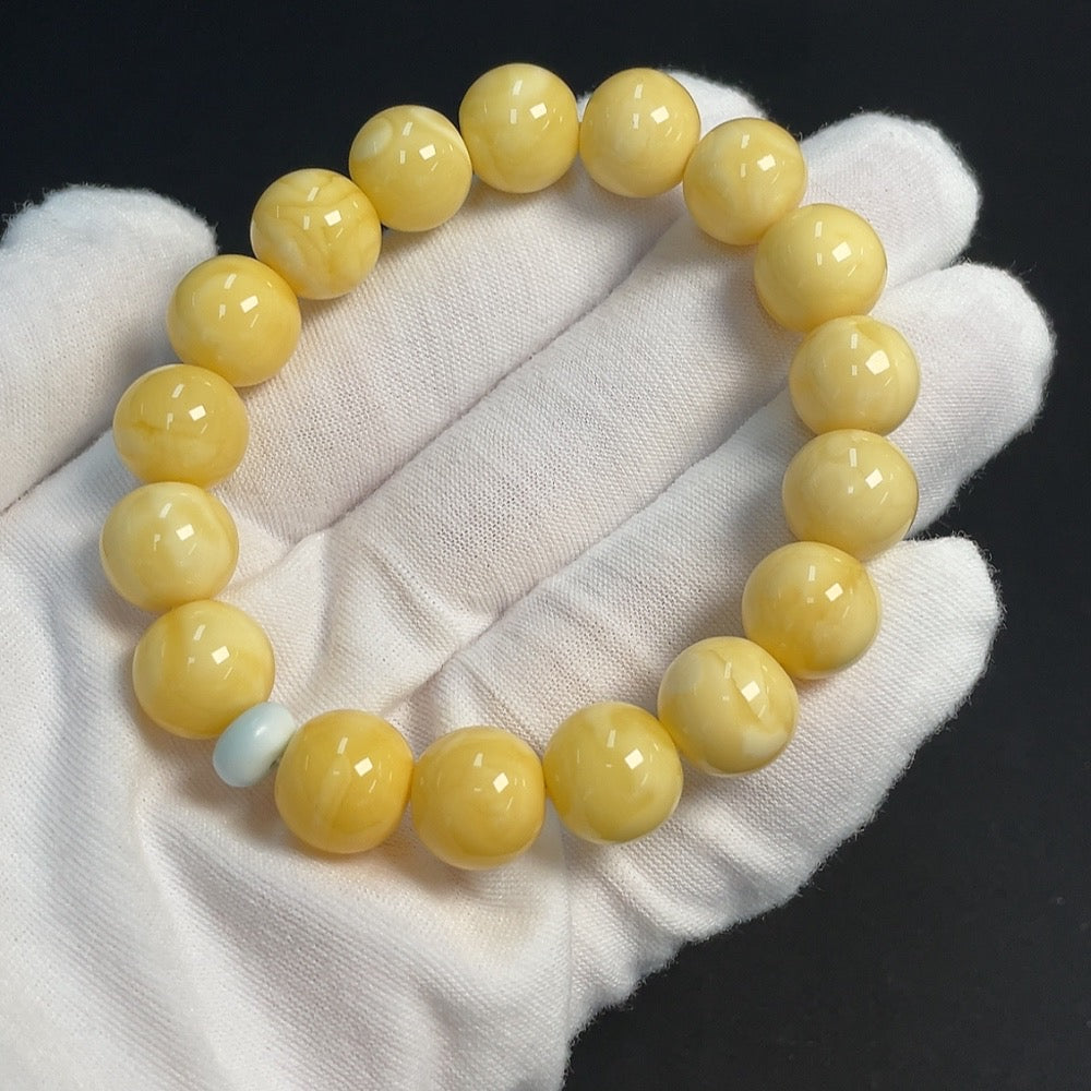 Amber and Beeswax Bracelet, Approx. 11.7mm, Total Weight Approx. 16.27g, with Larimar (Blue)