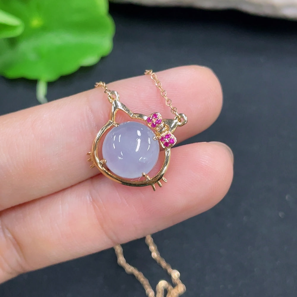 Jadeite Cabochon Pendant with 18k Gold, Total Weight Approx. 2.6g (including chain)
