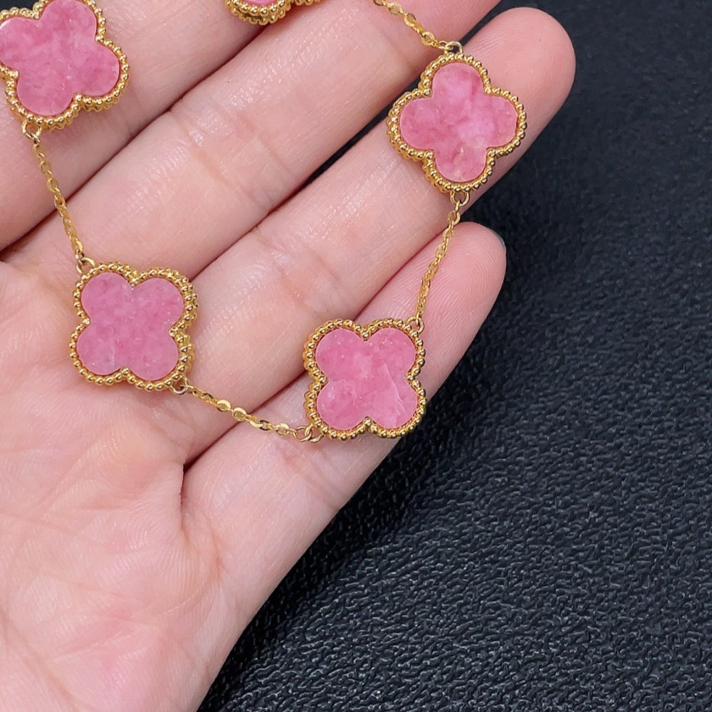 Rose Quartz Inlaid Bracelet, 18k Gold Chain, 5 Inlaid Bodies Suspected to be Gold-Plated, Contains Other Mineral Components, Visible Organic Matter